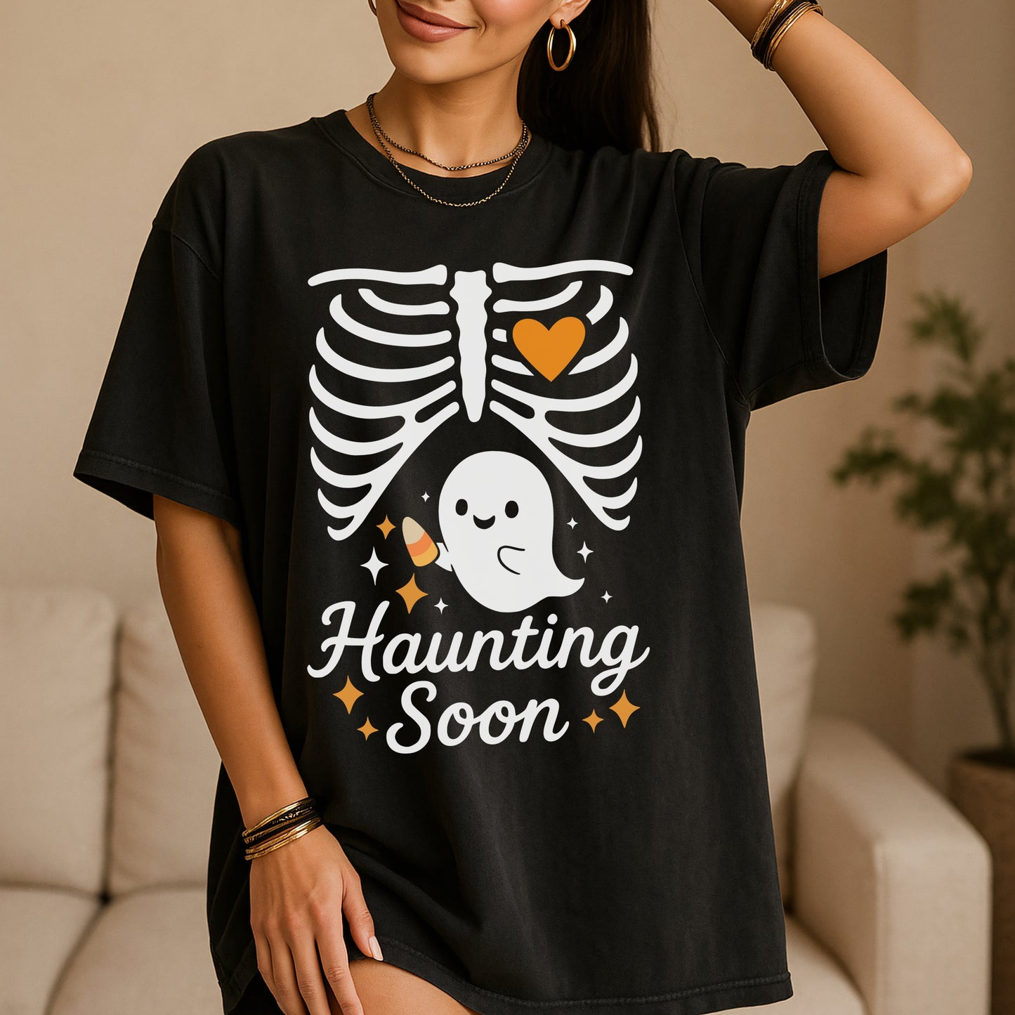 Haunting Soon Halloween Pregnancy Reveal T-Shirt