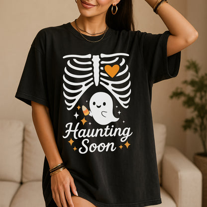 Haunting Soon Halloween Pregnancy Reveal T-Shirt