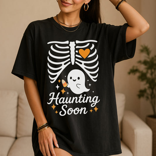 Haunting Soon Halloween Pregnancy Reveal T-Shirt