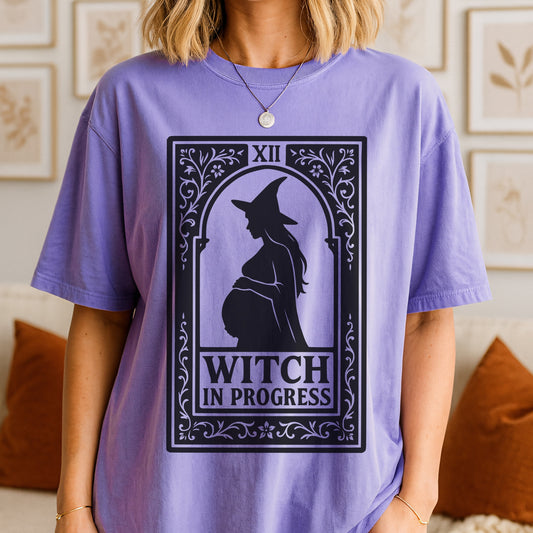 Witch In Progress - Cute Halloween Pregnancy Announcement T-Shirt