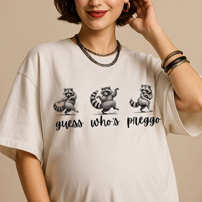 Guess Who's Preggo - Funny Raccoon Pregnancy Announcement T-Shirt