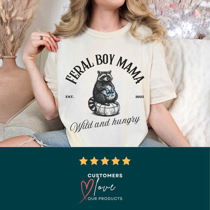 Feral Boy Mama T-Shirt - Funny Pregnancy Announcement Gift